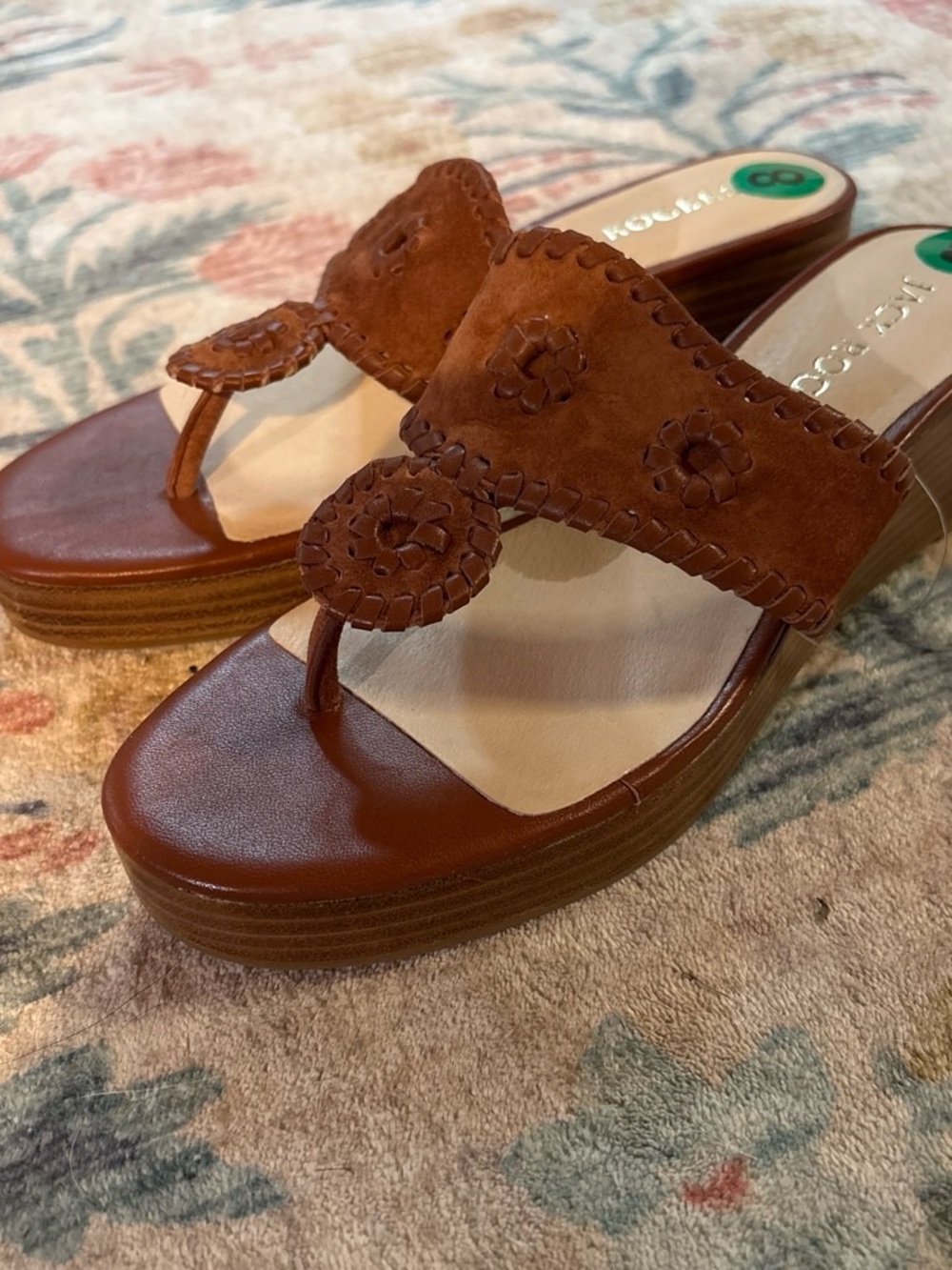 Jack Rogers Brown Suede Platform Thong Wedges